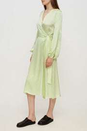 Wrap silk dress in sorbet green