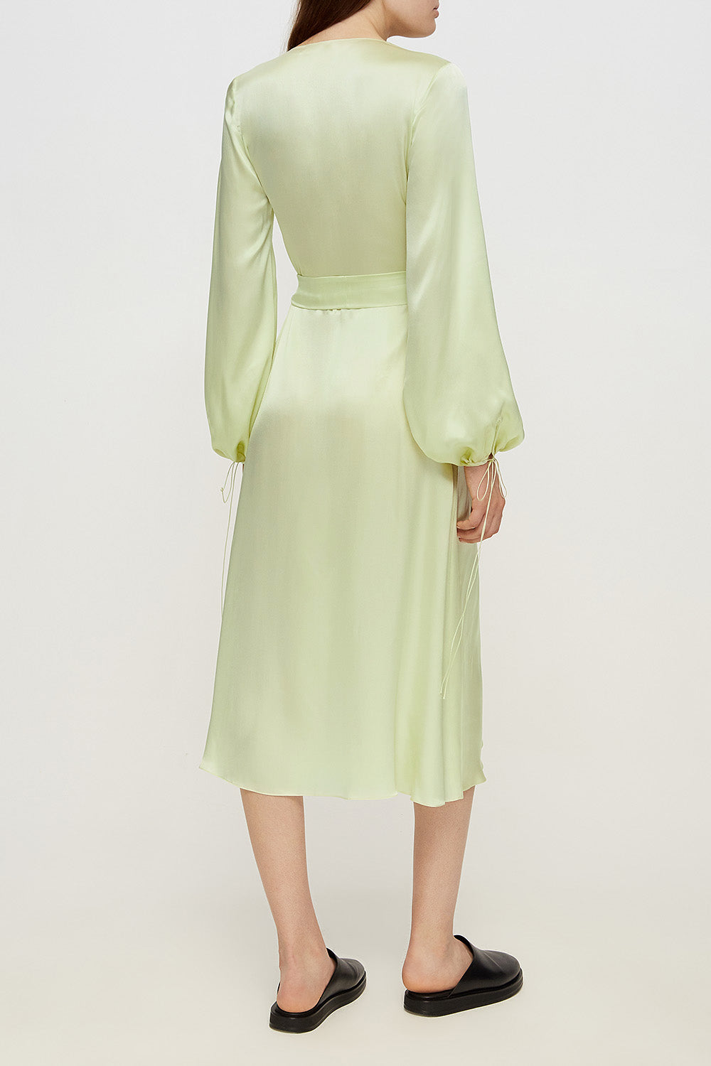 Wrap silk dress in sorbet green