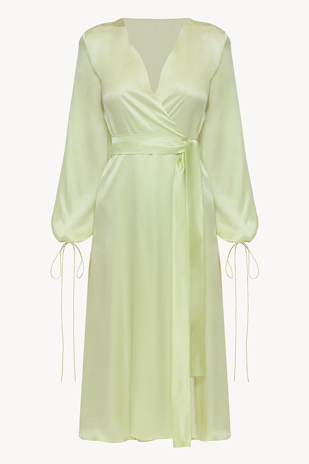 Wrap silk dress in sorbet green