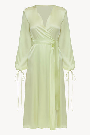Wrap silk dress in sorbet green