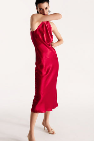 LESSLESS Halterneck silk dress in cherry-red LESSLESS LLC LESSLESS Halterneck silk dress in cherry-red LESSLESS LLC