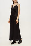 Open-back slip silk dress in black