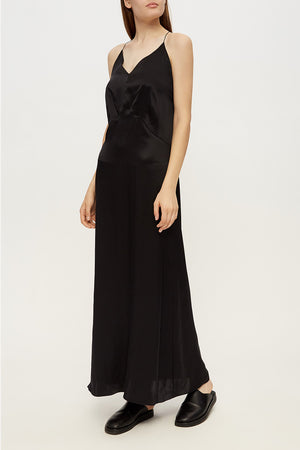 Open-back slip silk dress in black