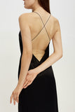 Open-back slip silk dress in black