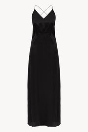 Open-back slip silk dress in black