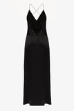 Open-back slip silk dress in black