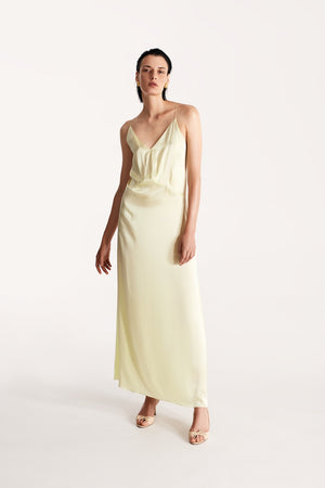 LESSLESS – Open-back slip silk dress in sorbet green L