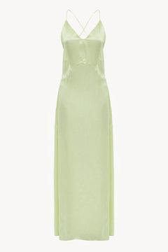 Open-back slip silk dress in sorbet green