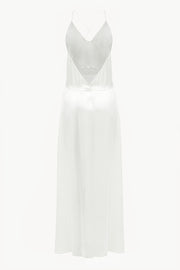 Open-back slip silk dress in white