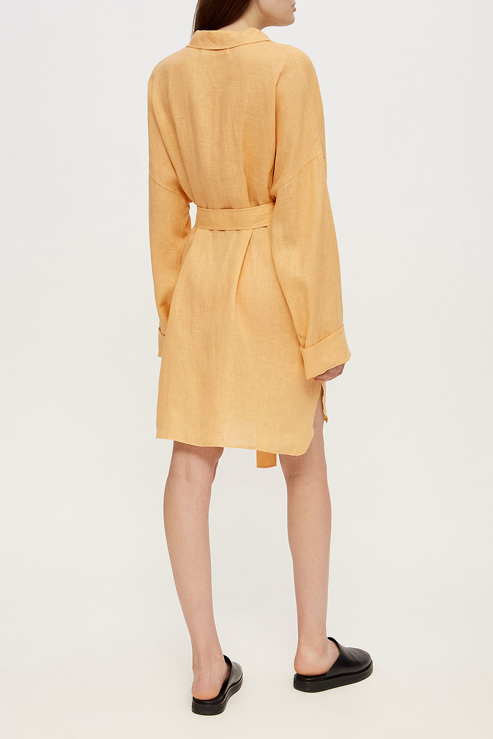 Sand yellow oversized linen shirt dress