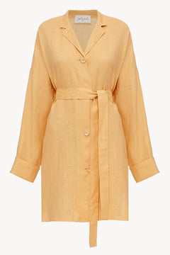 Sand yellow oversized linen shirt dress