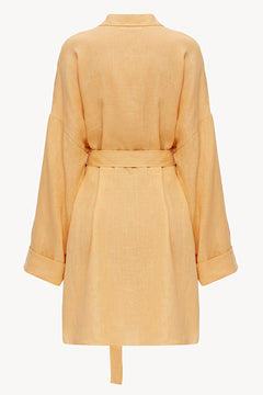 Sand yellow oversized linen shirt dress