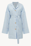 Genderless Linen Overshirt in Stripped Blue