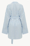 Genderless Linen Overshirt in Stripped Blue