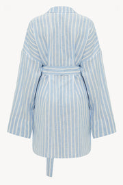 Genderless Linen Overshirt in Stripped Blue