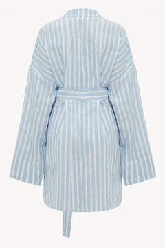 Genderless Linen Overshirt in Stripped Blue