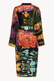 Reversible midi silk robe featuring a relaxed fit in floral black/black