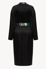 Reversible midi silk robe featuring a relaxed fit in floral black/black