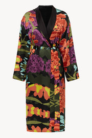 Reversible midi silk robe featuring a relaxed fit in floral black/black