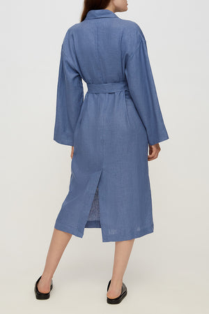 Female linen robe in blue