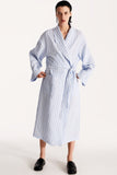 Linen Robe in Striped Blue
