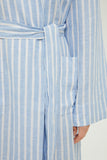 Linen Robe in Striped Blue