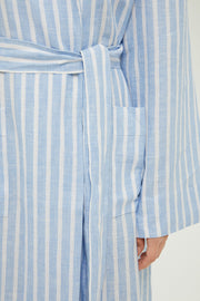 Linen Robe in Striped Blue