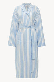 Linen Robe in Striped Blue