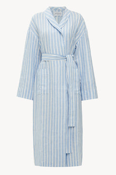Linen Robe in Striped Blue