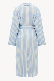 Linen Robe in Striped Blue
