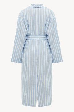 Linen Robe in Striped Blue