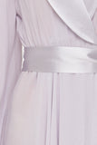 Floor length floaty chiffon wrap violet dress