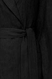 Men linen robe in black