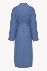 Female linen robe in blue