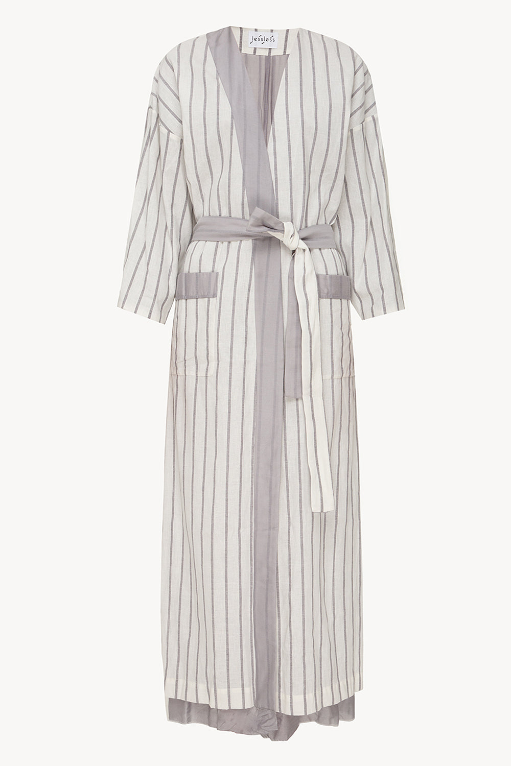 Shadowless Robe LESSLESS – Halos Robe in Dusted Lines on White – LESSLESS LLC