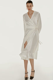 Wrap silk dress in white