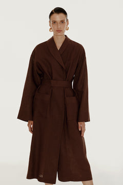Female linen robe in brown