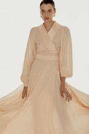 LESSLESS – Floor Length Floaty Chiffon Gown in Yellow XXL