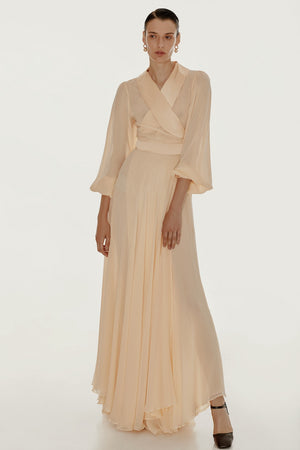 LESSLESS Floor length floaty chiffon wrap yellow dress