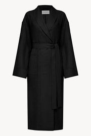 Men linen robe in black