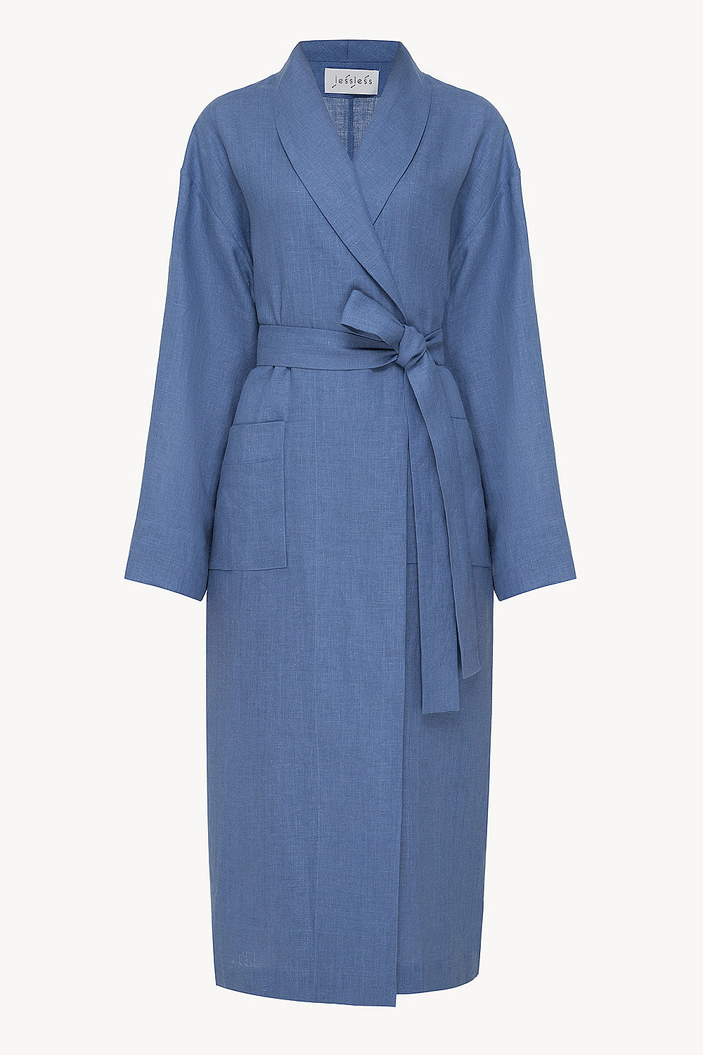 Female linen robe in blue