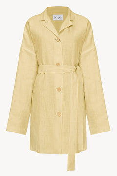 Yellow oversized linen shirt dress