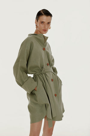 Olive oversized linen shirt dress