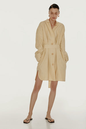 Yellow oversized linen shirt dress