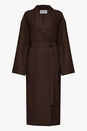 Female linen robe in brown
