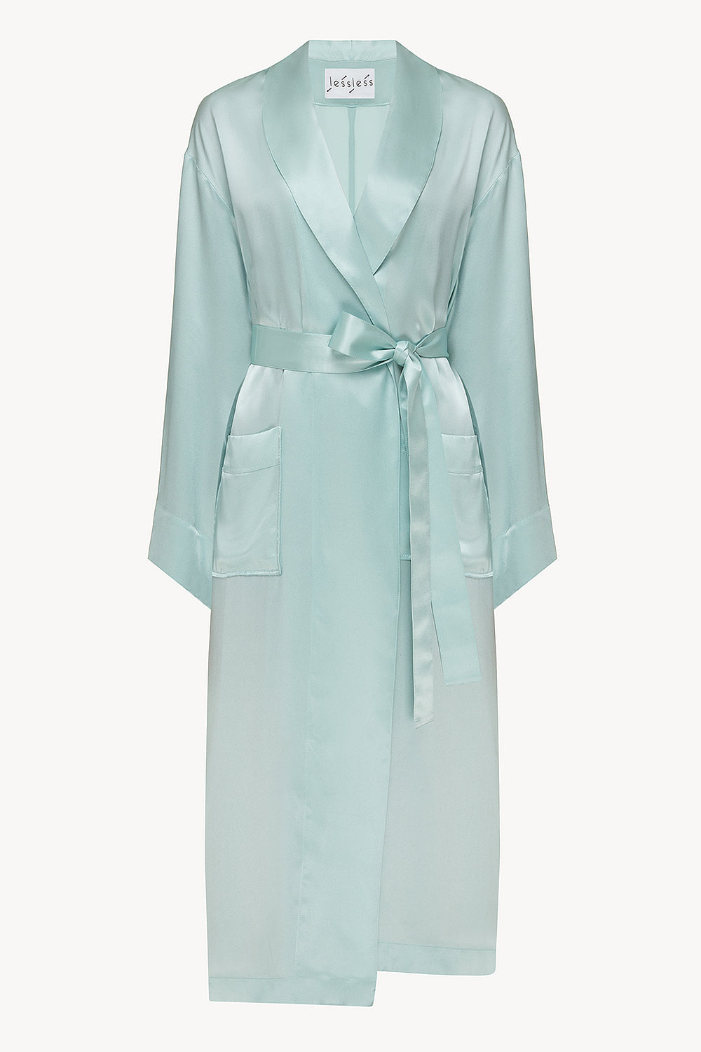 Robe Less LESSLESS – Basic silk robe in blue – LESSLESS LLC