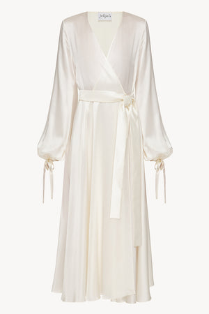 white wrap silk dress LESSLESS Wrap silk dress in White XS