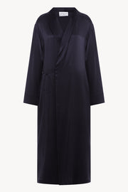 Peignoir style silk robe in navy