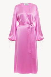 Wrap silk dress in fuchsia