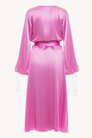 Wrap silk dress in fuchsia